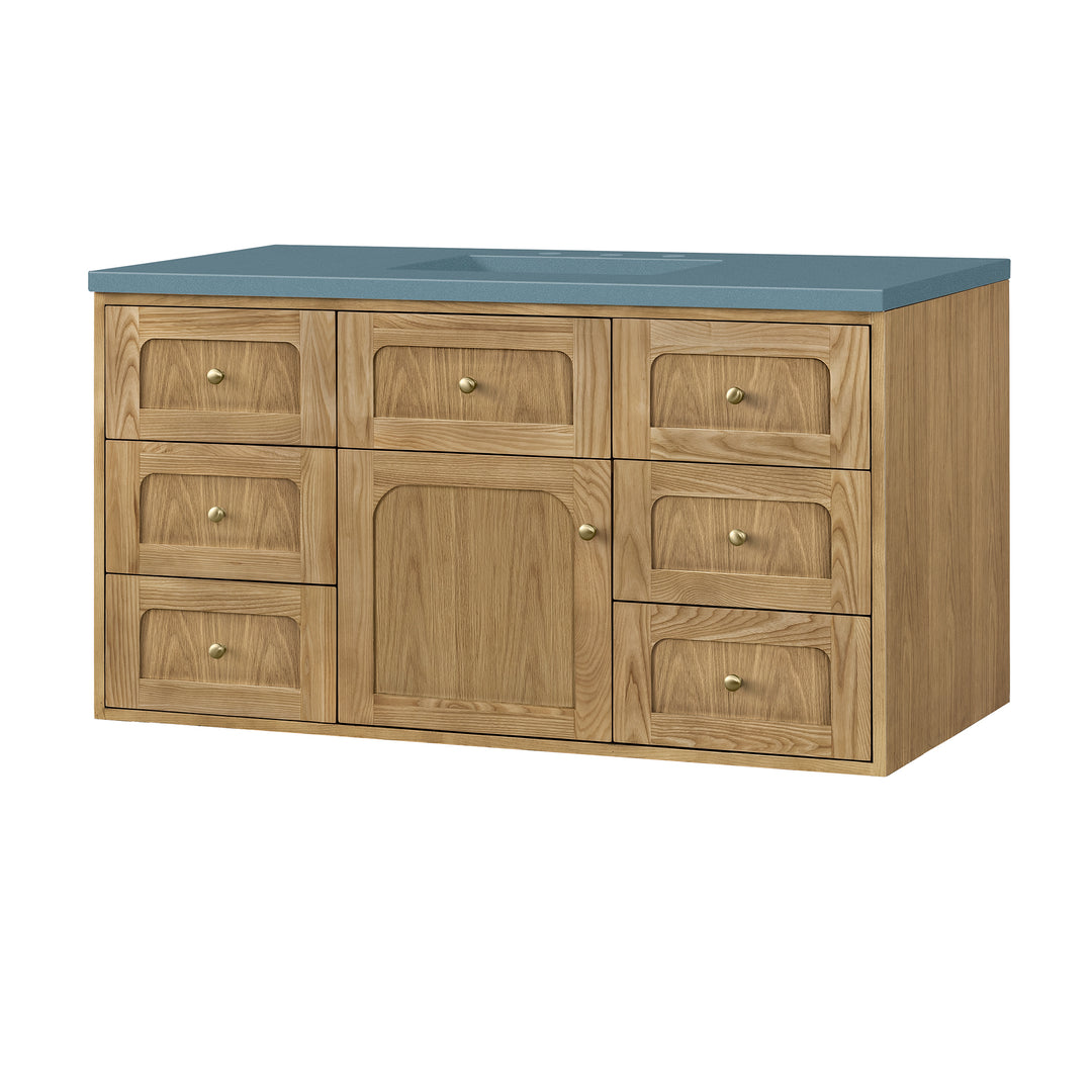 Laurent 48" Single Vanity, Light Natural Oak w/ 3 CM Cala Blue Top