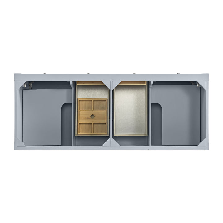 Breckenridge 60" Double Vanity, Serenity Blue, w/ 3 CM White Zeus Quartz Top