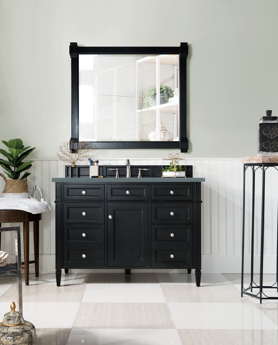 Brittany 48" Single Vanity, Black Onyx w/ 3 CM Cala Blue Silestone Top