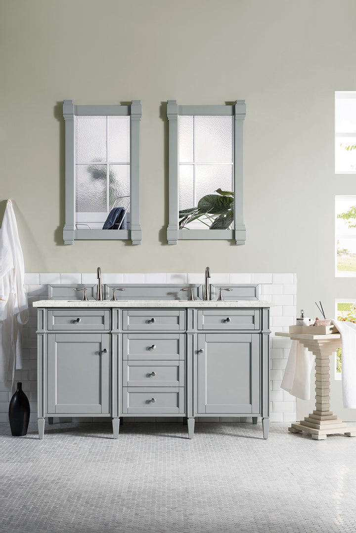 Brittany 60" Double Vanity, Urban Gray w/ 3 CM Eternal Jasmine Pearl Silestone Top