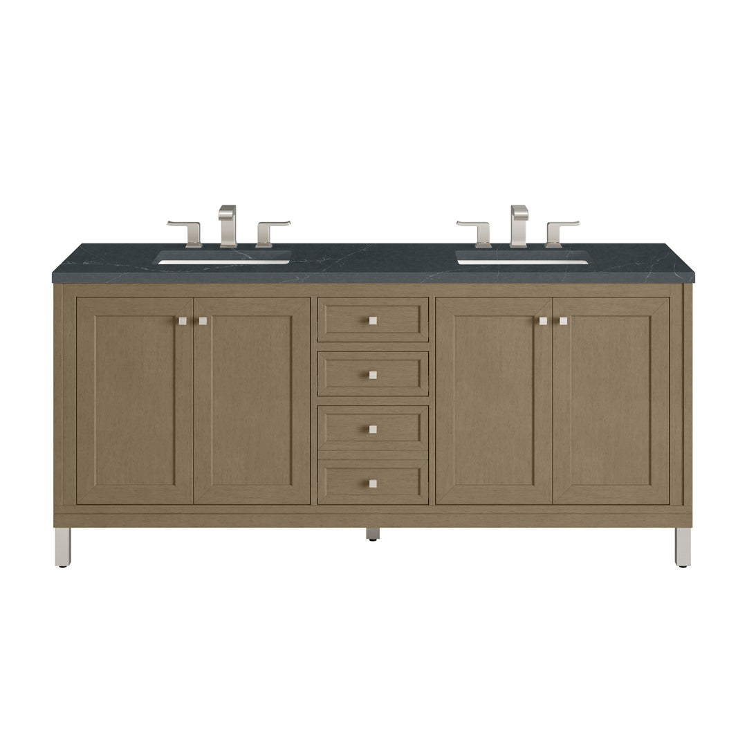 Chicago 72" Double Vanity, Walnut Whisper, w/ 3 CM Charcoal Soapstone Silestone® Top