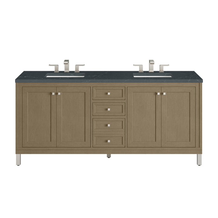 Chicago 72" Double Vanity, Walnut Whisper, w/ 3 CM Charcoal Soapstone Silestone® Top