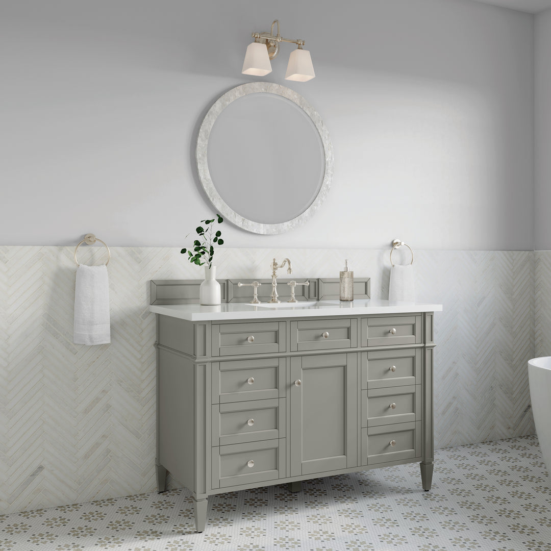 Brittany 48" Single Vanity, Urban Gray w/ 3 CM White Zeus Silestone Top