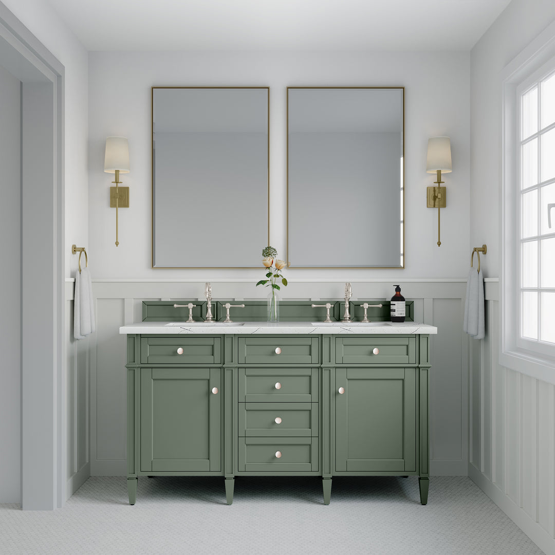 Brittany 60" Double Vanity, Smokey Celadon w/ 3 CM Ethereal Noctis Top w/FreePower Wireless Charger