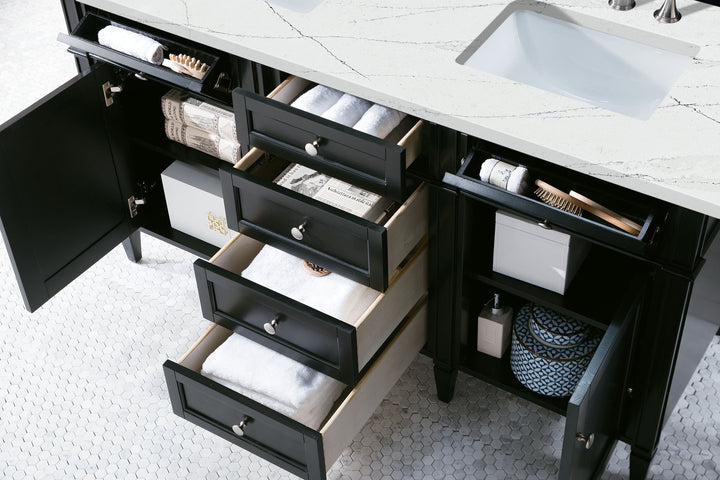 Brittany 60" Double Vanity, Black Onyx w/ 3 CM Ethereal Noctis Silestone Top w/FreePower Wireless Charger