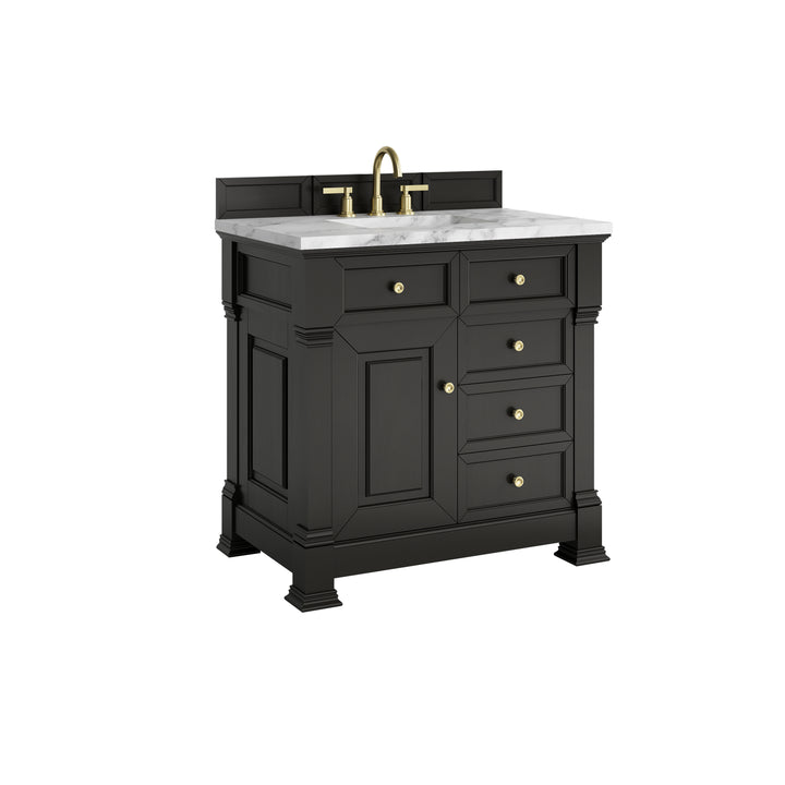 Brookfield 36" Single Vanity, Black Onyx w/3 CM Carrara White Marble Top