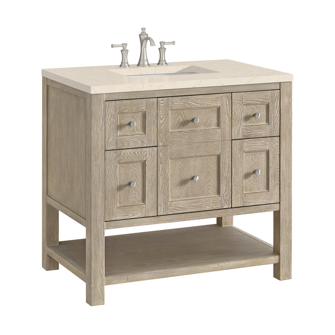 Breckenridge 36" Single Vanity, Whitewashed Oak w/ 3 CM Eternal Marfil Silestone Top