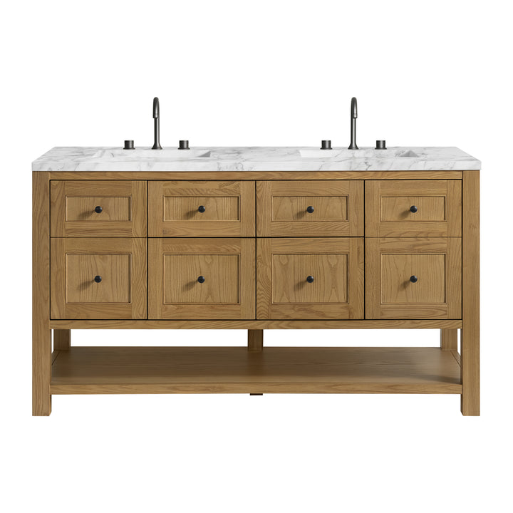 Breckenridge 60" Double Vanity, Light Natural Oak, w/ 3 CM Carrara Marble Top
