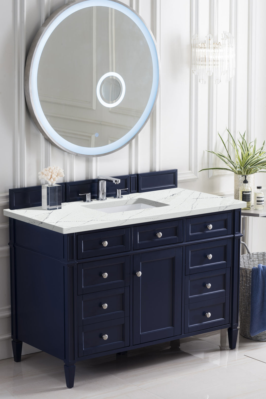 Brittany 48" Single Vanity, Victory Blue w/ 3 CM Ethereal Noctis Silestone Top w/FreePower Wireless Charger