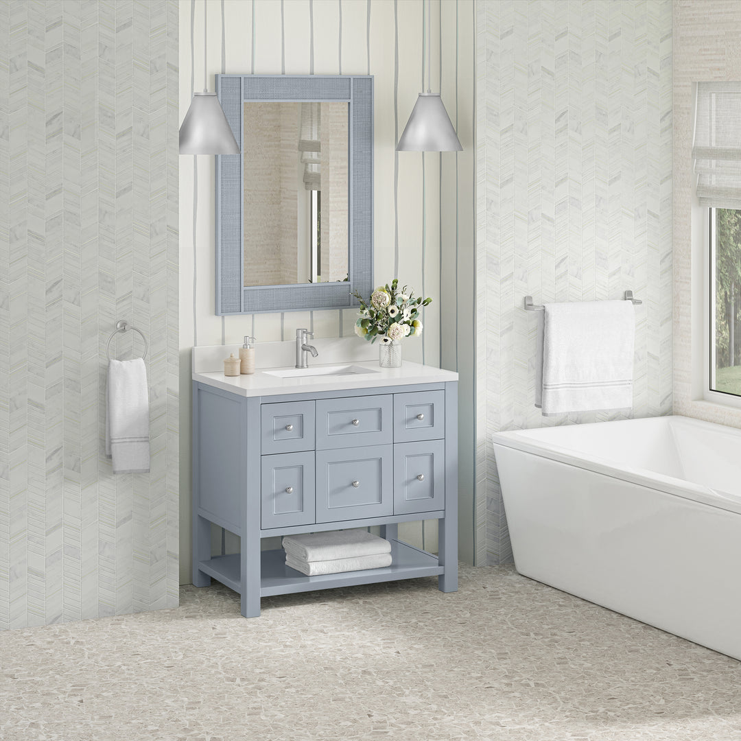 Breckenridge 36" Single Vanity, Serenity Blue, w/ Single Hole 3 CM White Zeus Quartz Top & Backsplash