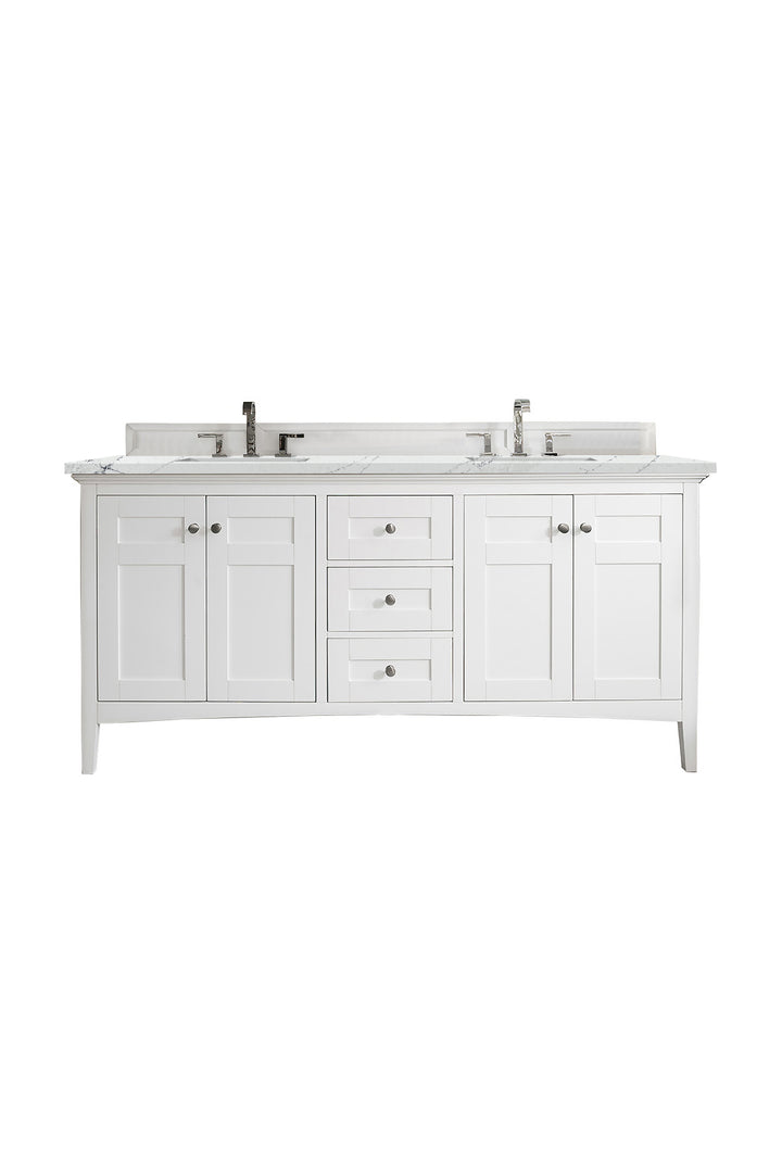 Palisades 72" Double Vanity, Bright White w/ 3 CM Ethereal Noctis Silestone Top