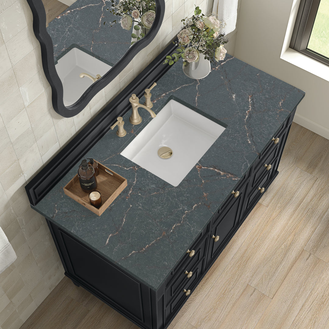 Lorelai 48" Single Vanity, Black Onyx w/ 3 CM Parisien Bleu Silestone Top w/FreePower Wireless Charger