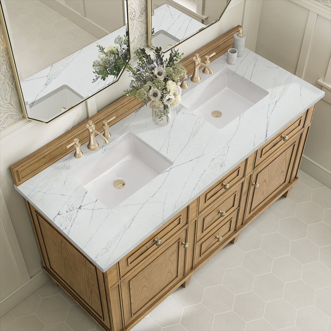 Lorelai 60" Double Vanity, Light Natural Oak w/ 3 CM Ethereal Noctis Silestone Top
