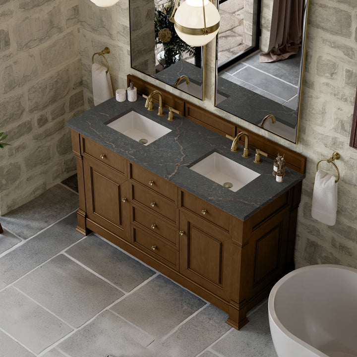 Brookfield 60" Double Vanity, Honey Oak w/ 3 CM Parisien Bleu Silestone® Top