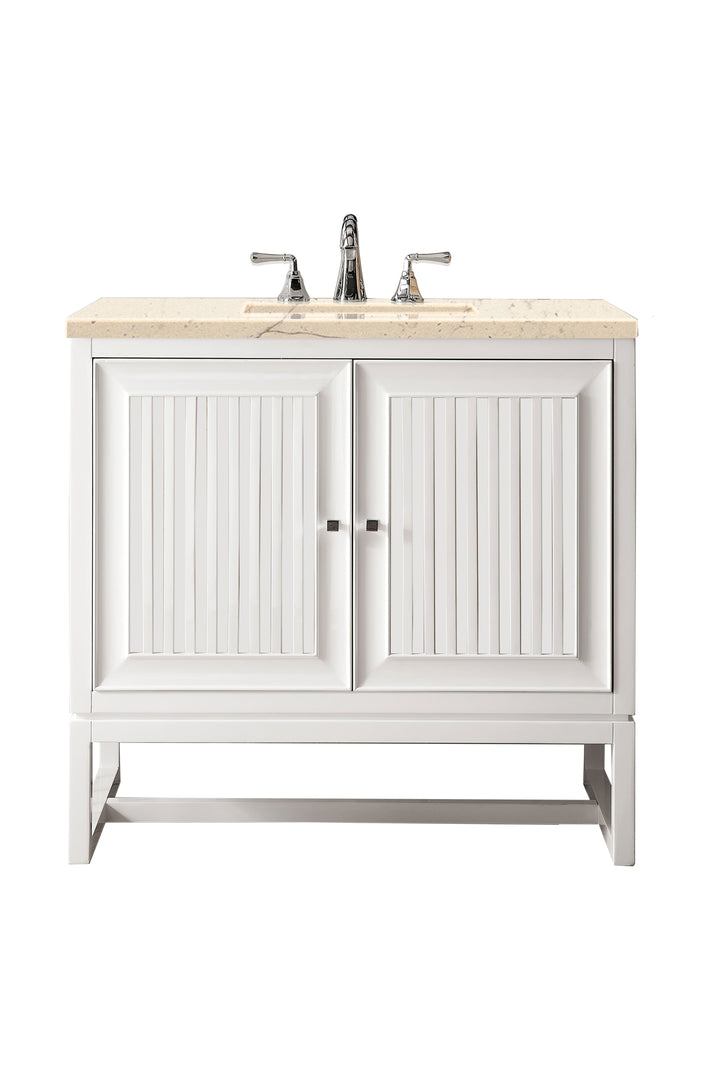 Athens 36" Single Vanity, Glossy White w/ 3 CM Eternal Marfil Top