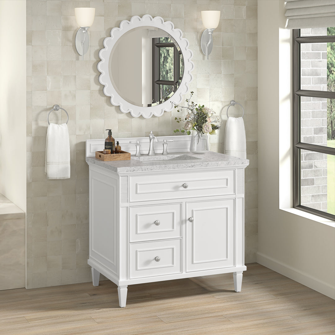 Lorelai 36" Single Vanity, Bright White w/ 3 CM Eternal Jasmine Pearl Silestone Top