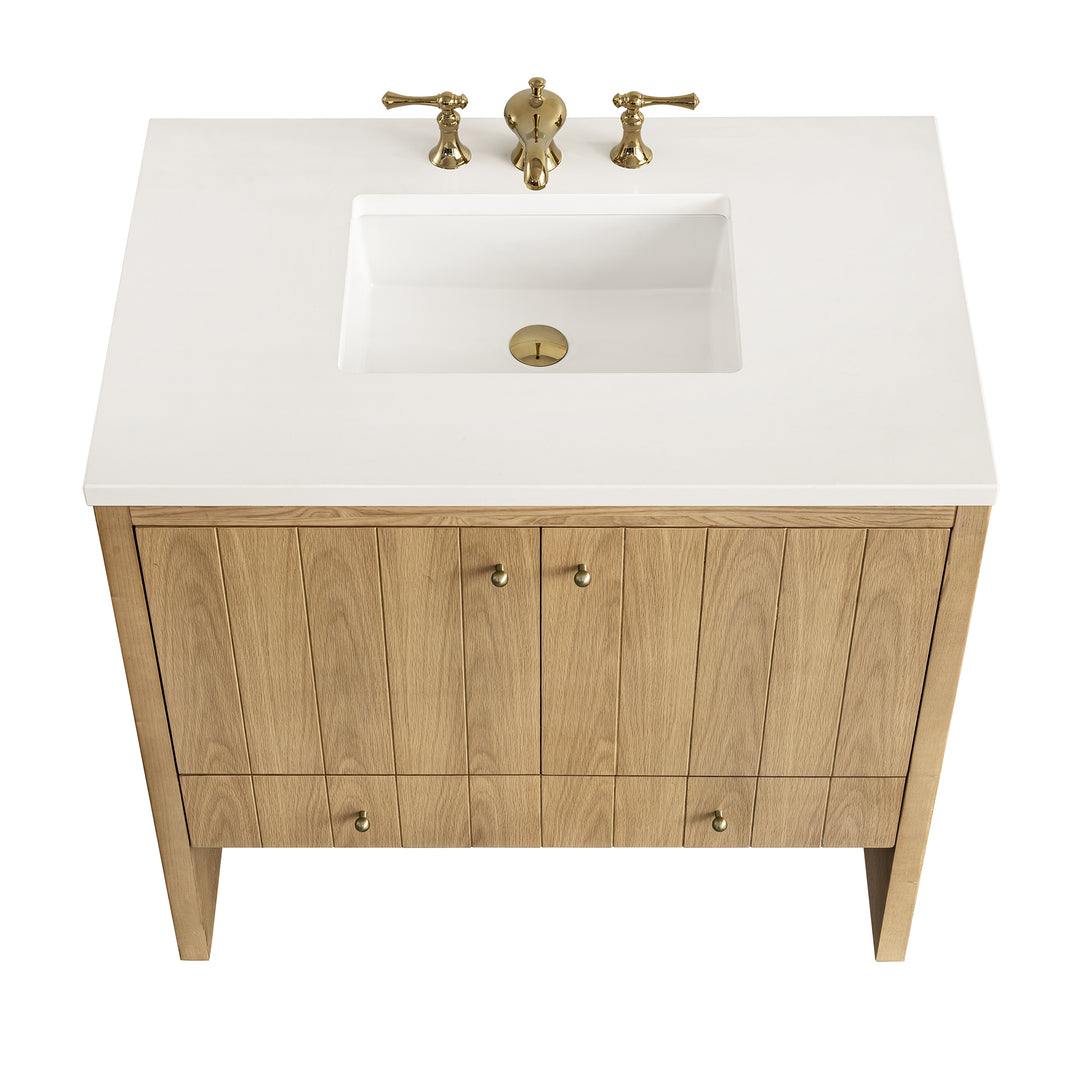 Hudson 36" Single Vanity, Light Natural Oak w/ 3 CM White Zeus Top