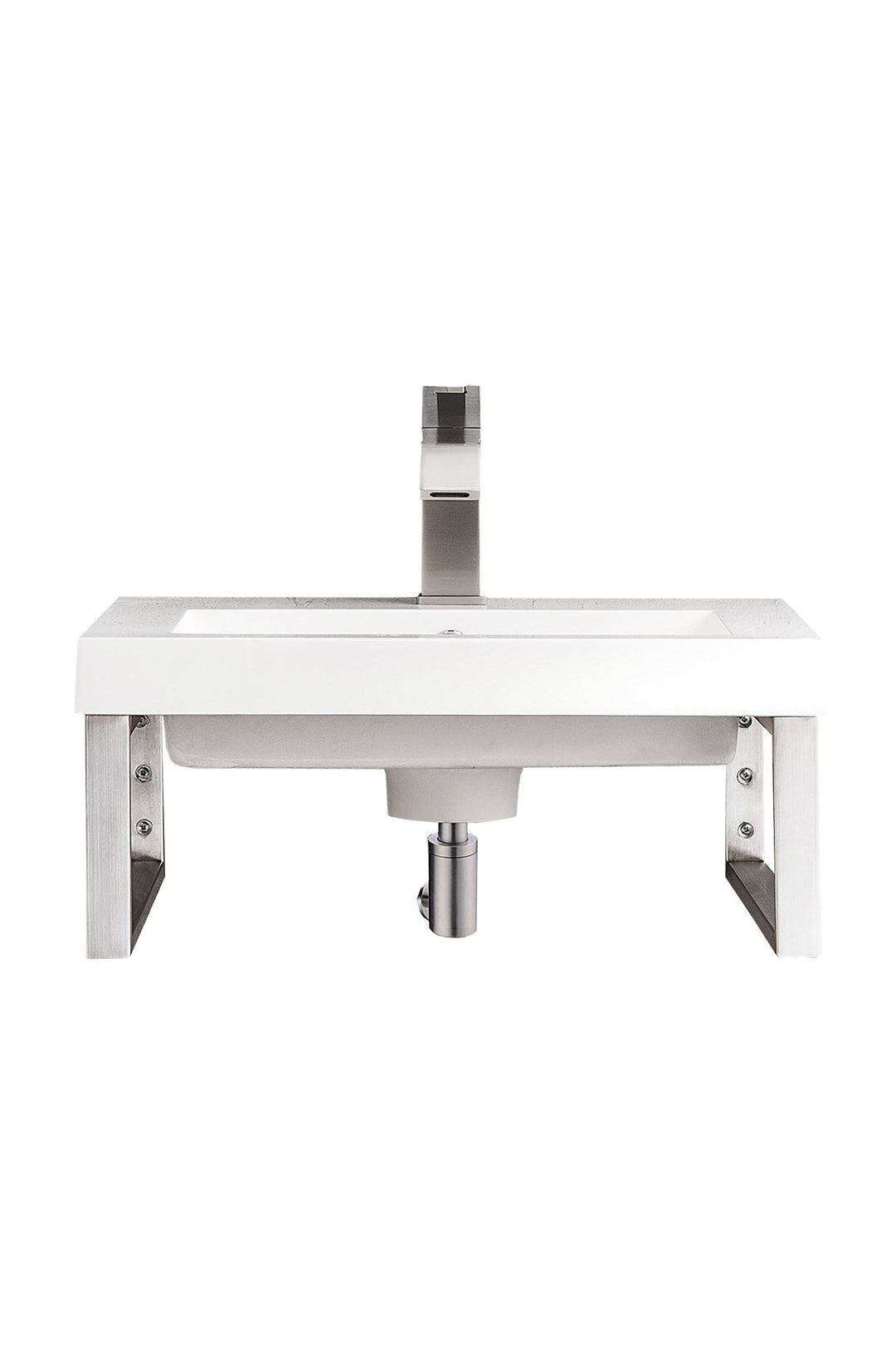 Two Boston 15.25" Wall Brackets, Brushed Nickel w/ 20" White Glossy Composite Stone Top