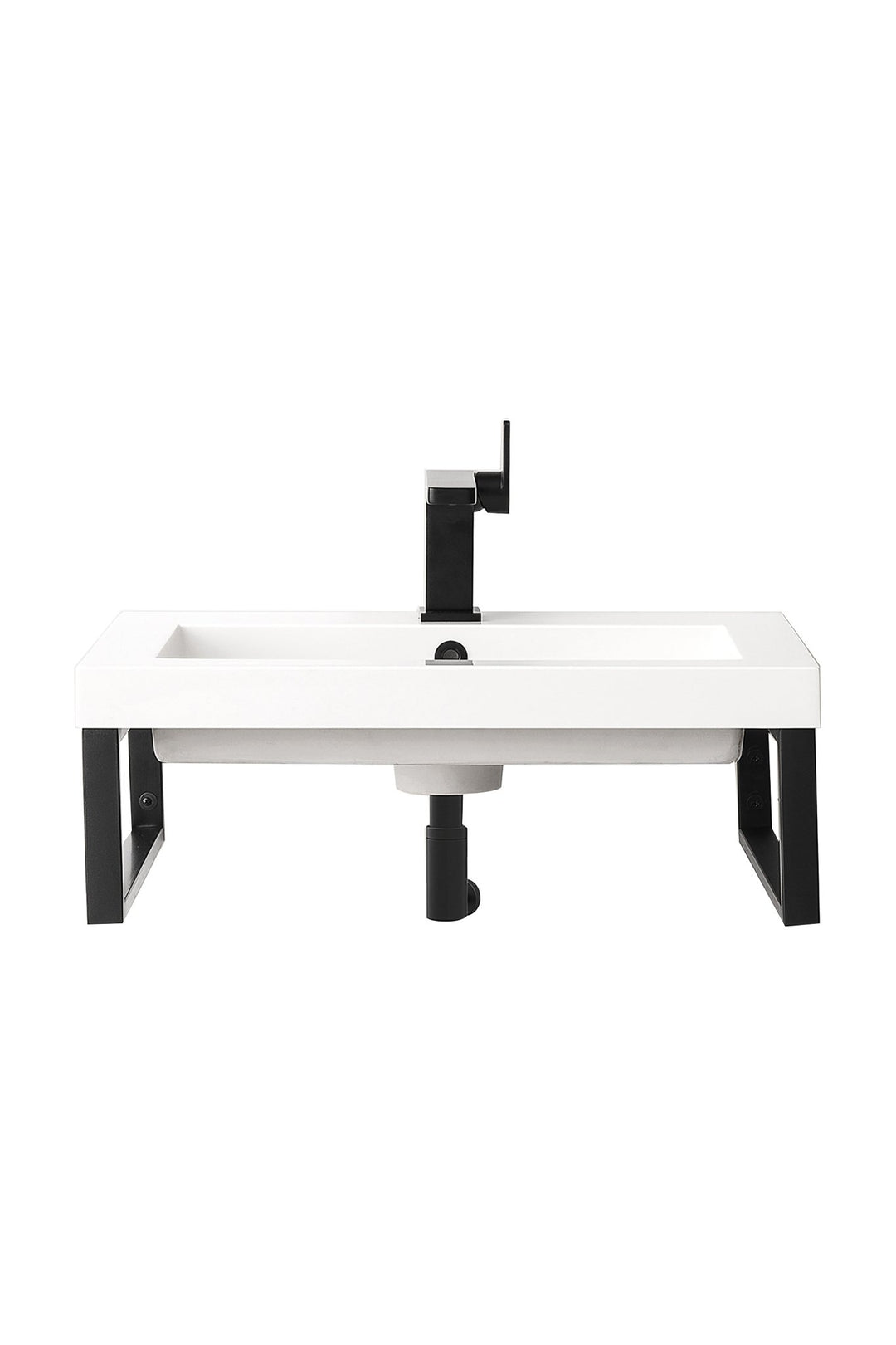 Two Boston 18" Wall Brackets, Matte Black w/ 23.6" White Glossy Composite Stone Top