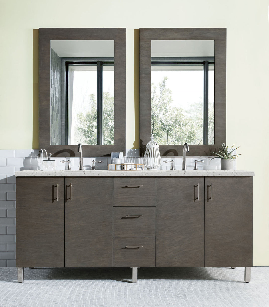 Metropolitan 72" Double Vanity, Silver Oak w/ 3 CM Eternal Jasmine Pearl Silestone Top
