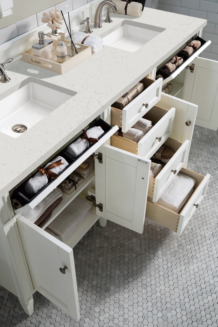 Brittany 72" Double Vanity, Bright White Vanity w/ 3 CM Lime Delight Silestone Top