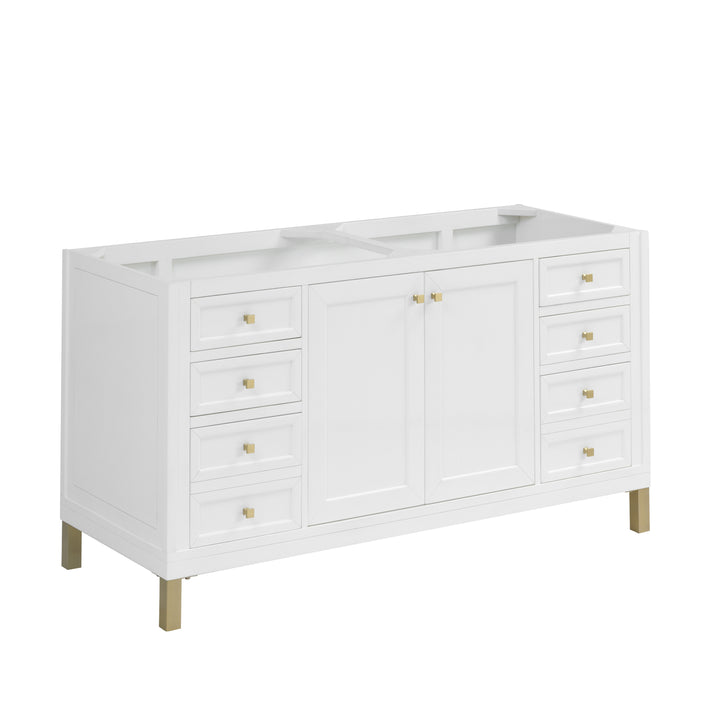 Chicago 60" Double Vanity, Glossy White, w/ 3 CM Charcoal Soapstone Silestone® Top