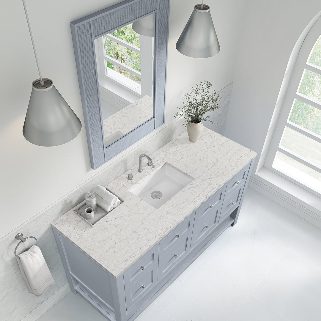 Breckenridge 60" Single Vanity, Serenity Blue, w/ 3 CM Ethereal Noctis Quartz Top