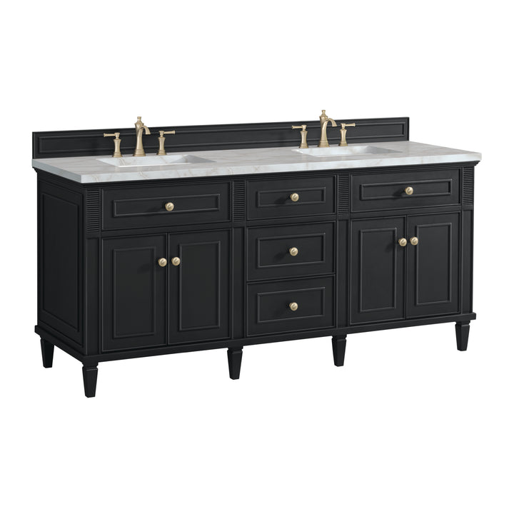 Lorelai 72" Double Vanity, Black Onyx w/ 3 CM Victorian Silver Silestone Top