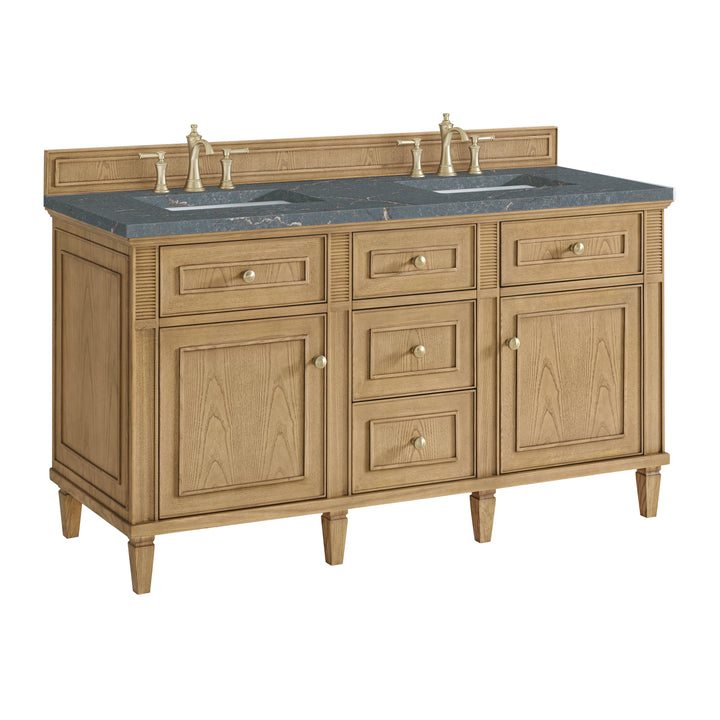 Lorelai 60" Double Vanity, Light Natural Oak w/ 3 CM Parisien Bleu Silestone Top w/FreePower Wireless Charger