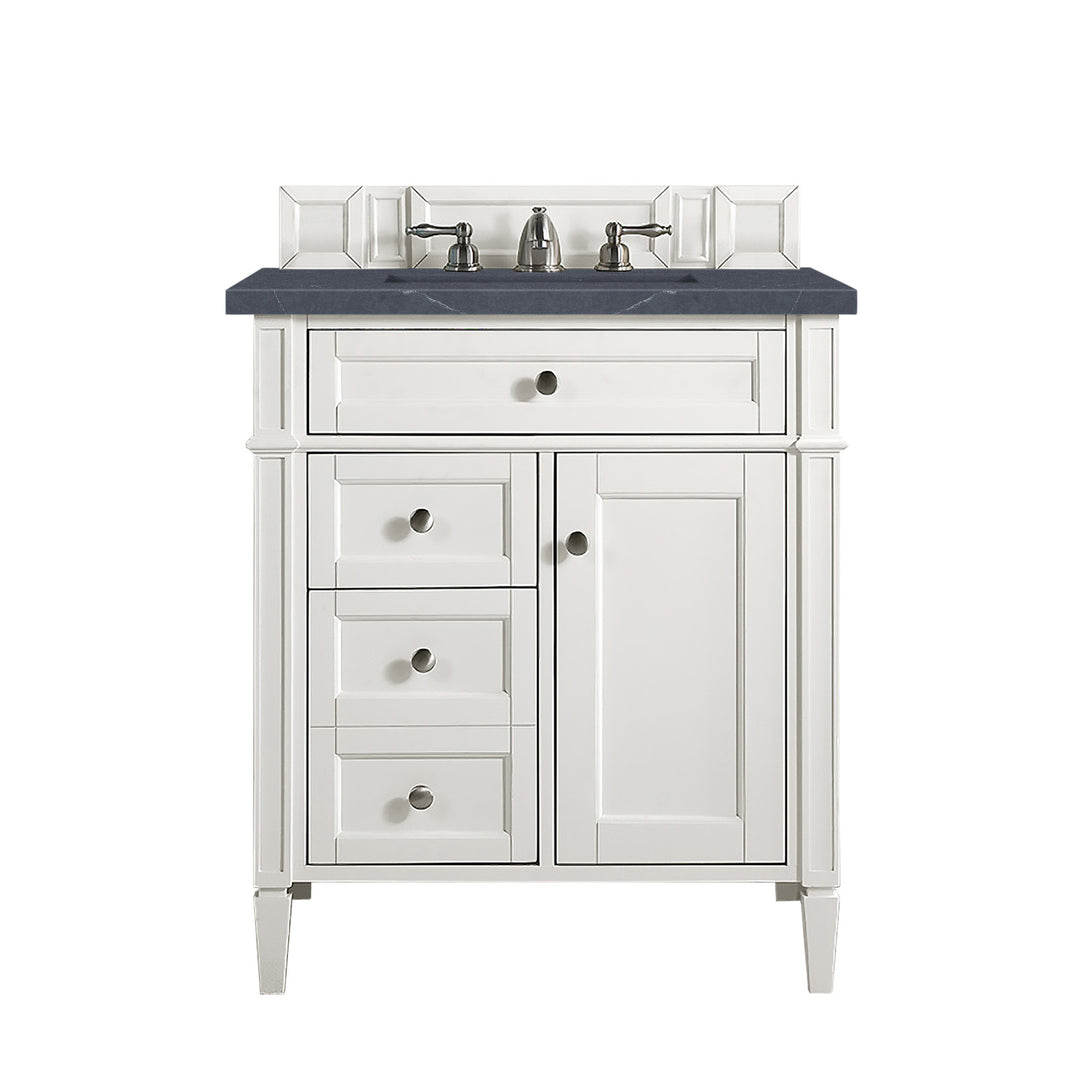 Brittany 30" Single Vanity, Bright White, w/ 3 CM Charcoal Soapstone Silestone Top