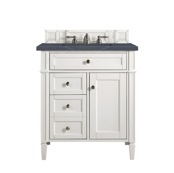 Brittany 30" Single Vanity, Bright White, w/ 3 CM Charcoal Soapstone Silestone Top