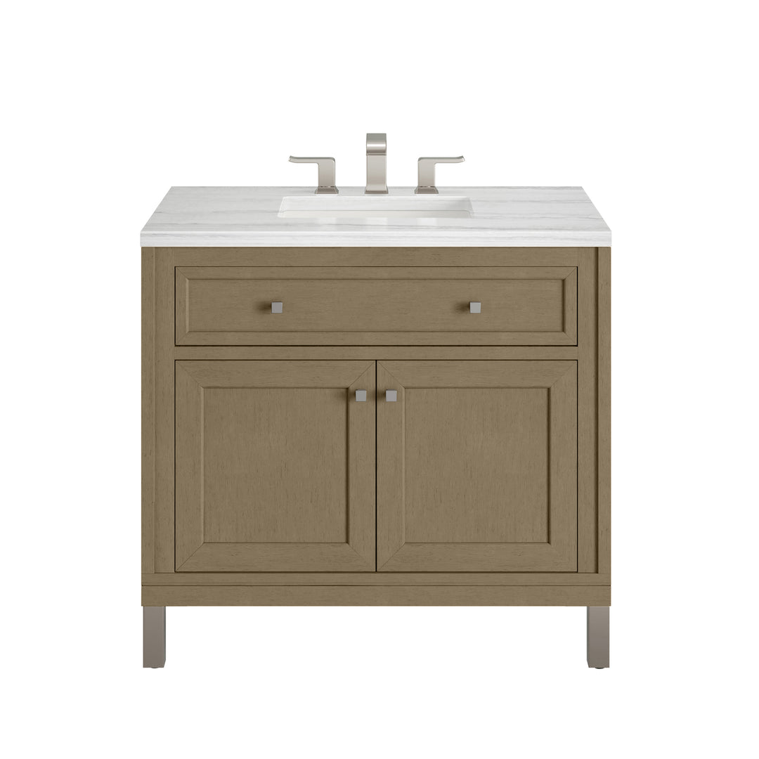 Chicago 36" Single Vanity, Walnut Whisper, w/ 3 CM Arctic Fall Solid Surface Top