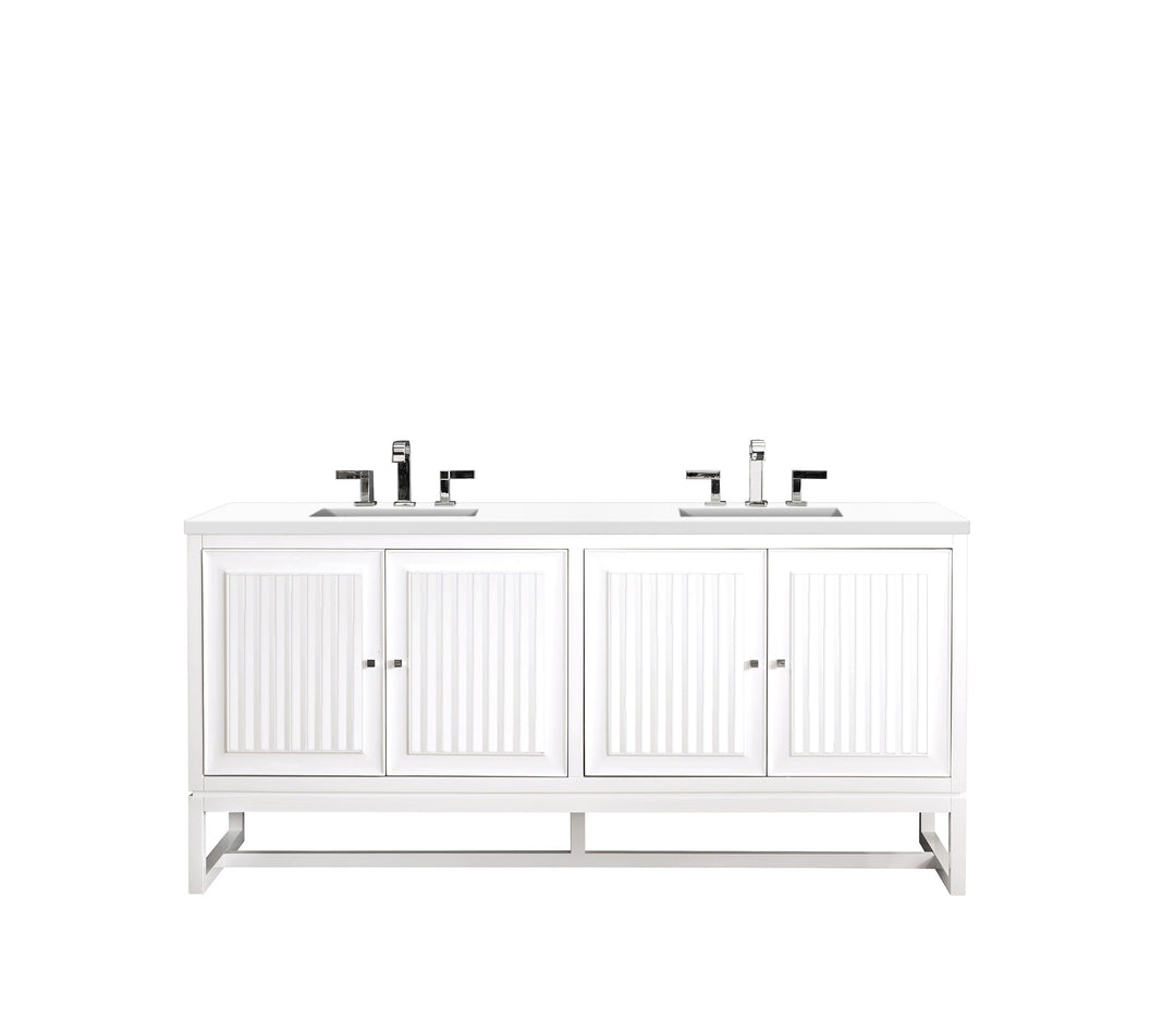 Athens 72" Double Vanity, Glossy White w/ 3 CM White Zeus Silestone Top