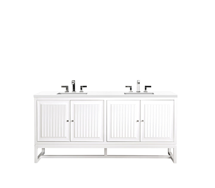 Athens 72" Double Vanity, Glossy White w/ 3 CM White Zeus Silestone Top