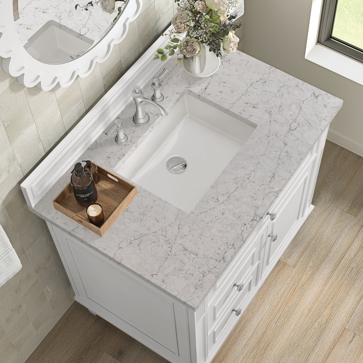 Lorelai 36" Single Vanity, Bright White w/ 3 CM Eternal Jasmine Pearl Silestone Top
