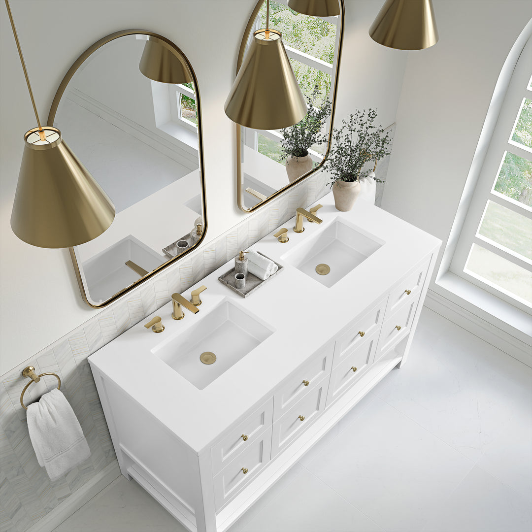 Breckenridge 60" Double Vanity, Bright White, w/ 3 CM White Zeus Quartz Top