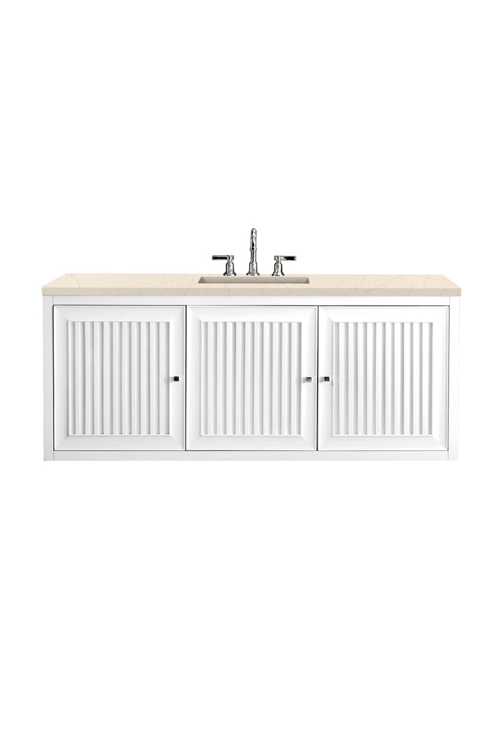 Athens 60" Single Vanity, Glossy White w/ 3 CM Eternal Marfil Top