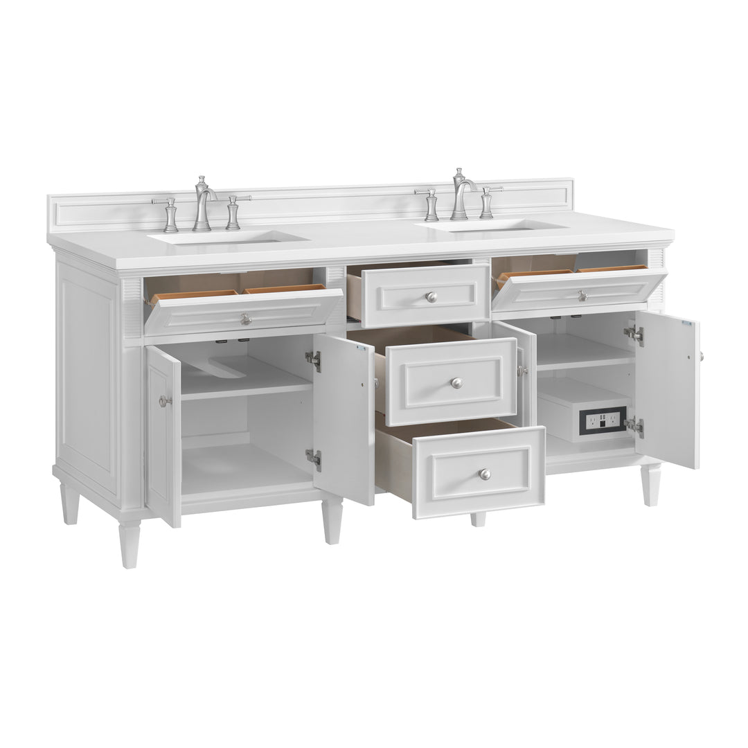 Lorelai 72" Double Vanity, Bright White w/ 3 CM White Zeus Silestone Top