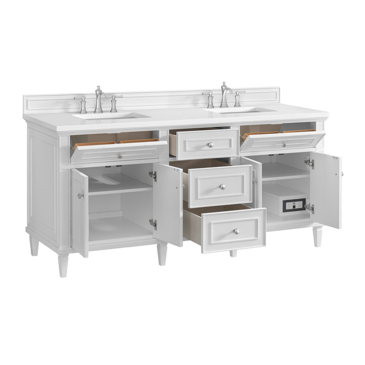 Lorelai 72" Double Vanity, Bright White w/ 3 CM White Zeus Silestone Top