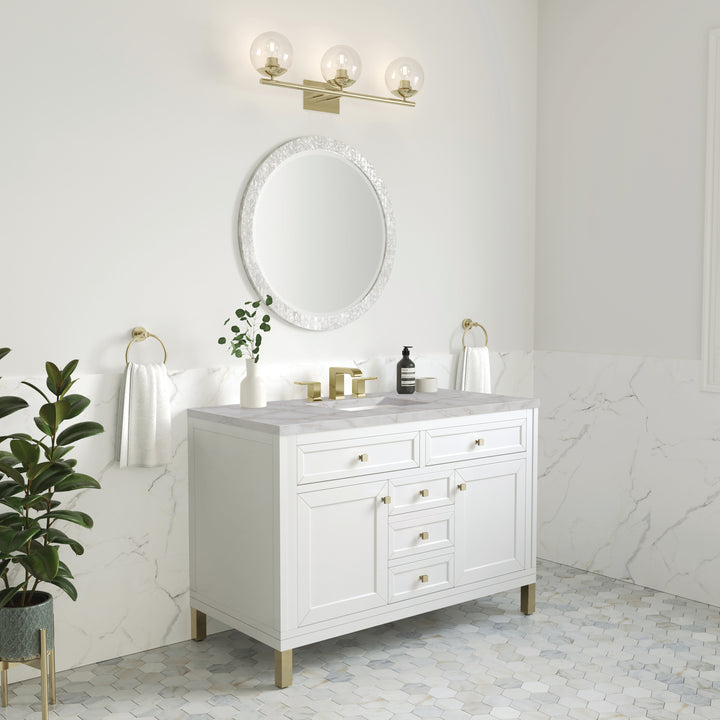 Chicago 48" Single Vanity, Glossy White, w/ 3 CM Victorian Silver Silestone® Top w/FreePower Wireless Charger