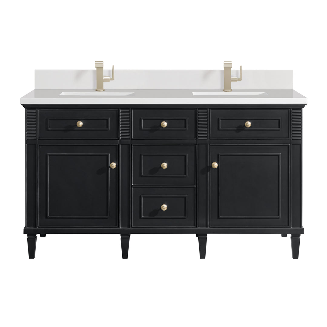Lorelai 60" Double Vanity, Black Onyx w/ Single Hole 3 CM White Zeus Silestone Top & Backsplash