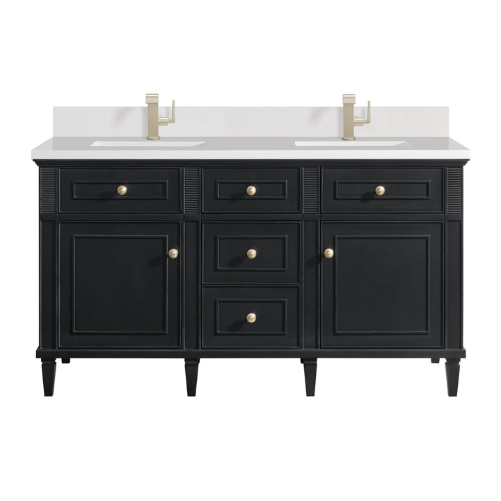 Lorelai 60" Double Vanity, Black Onyx w/ Single Hole 3 CM White Zeus Silestone Top & Backsplash