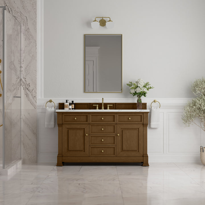 Brookfield 60" Single Vanity, Honey Oak w/ 3 CM Ethereal Noctis Silestone® Top