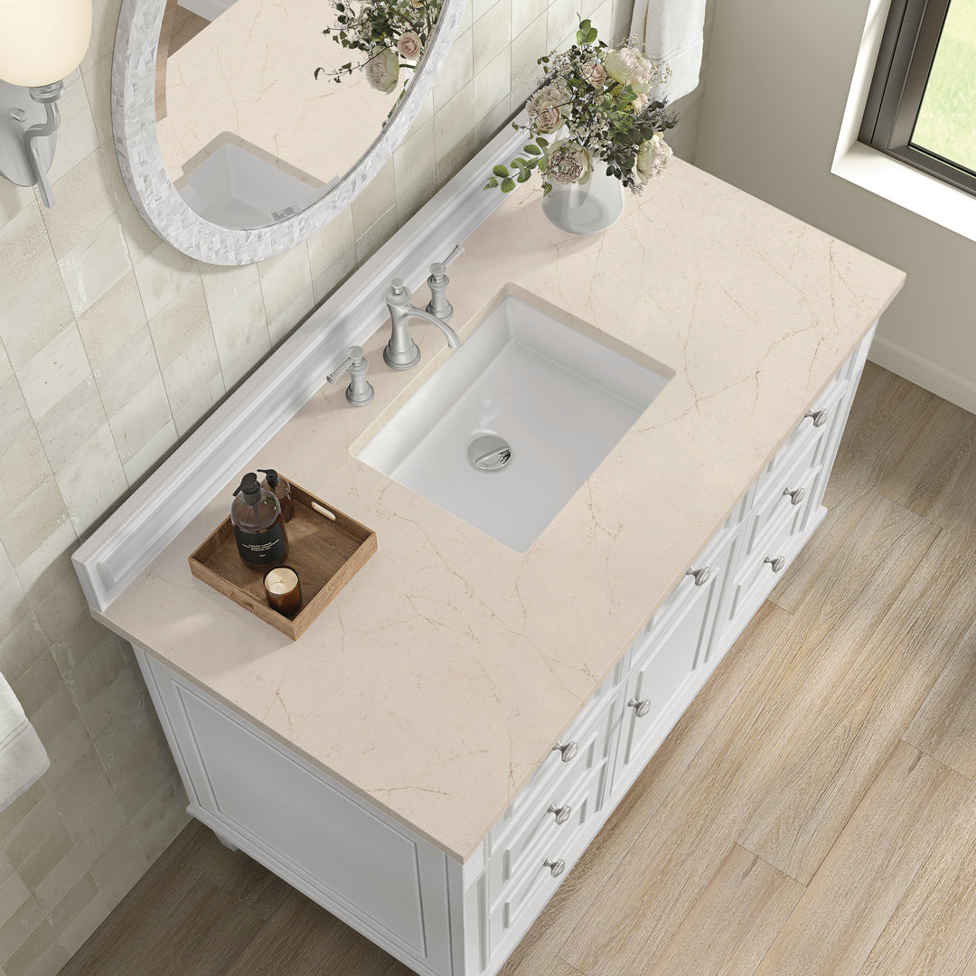 Lorelai 48" Single Vanity, Bright White w/ 3 CM Eternal Marfil Silestone Top
