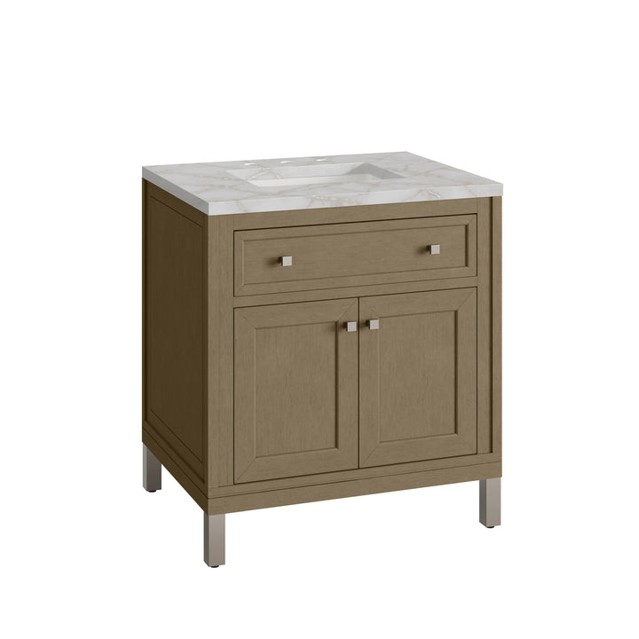 Chicago 30" Single Vanity, Walnut Whisper, w/ 3 CM Victorian Silver Silestone® Top