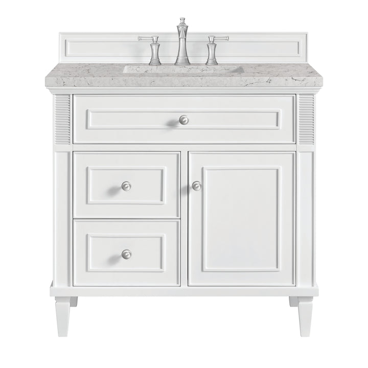 Lorelai 36" Single Vanity, Bright White w/ 3 CM Eternal Jasmine Pearl Silestone Top