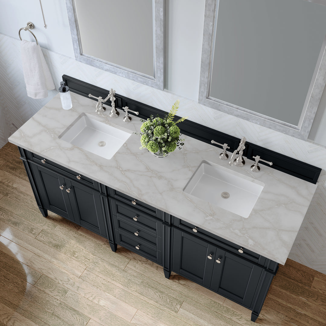 Brittany 72" Double Vanity, Black Onyx w/ 3 CM Victorian Silver Silestone Top
