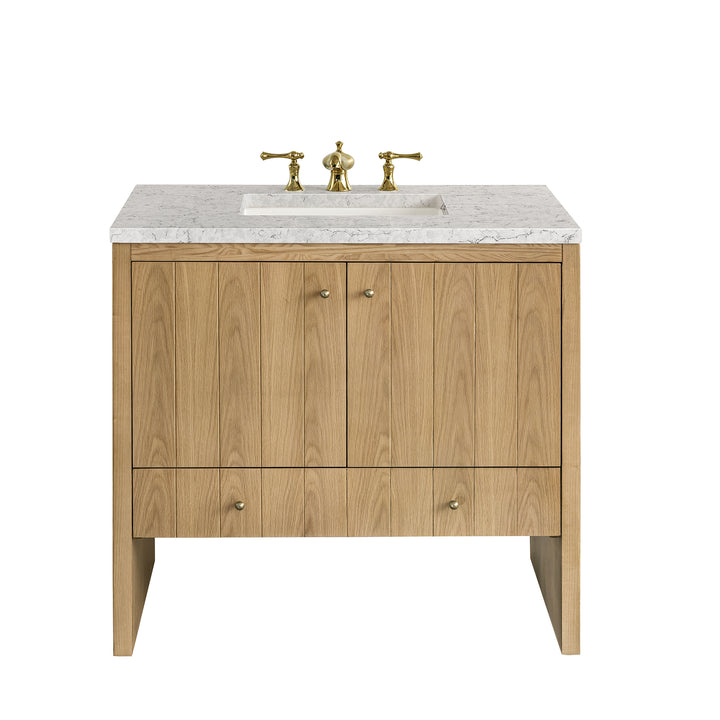 Hudson 36" Single Vanity, Light Natural Oak w/ 3 CM Eternal Jasmine Pearl Top