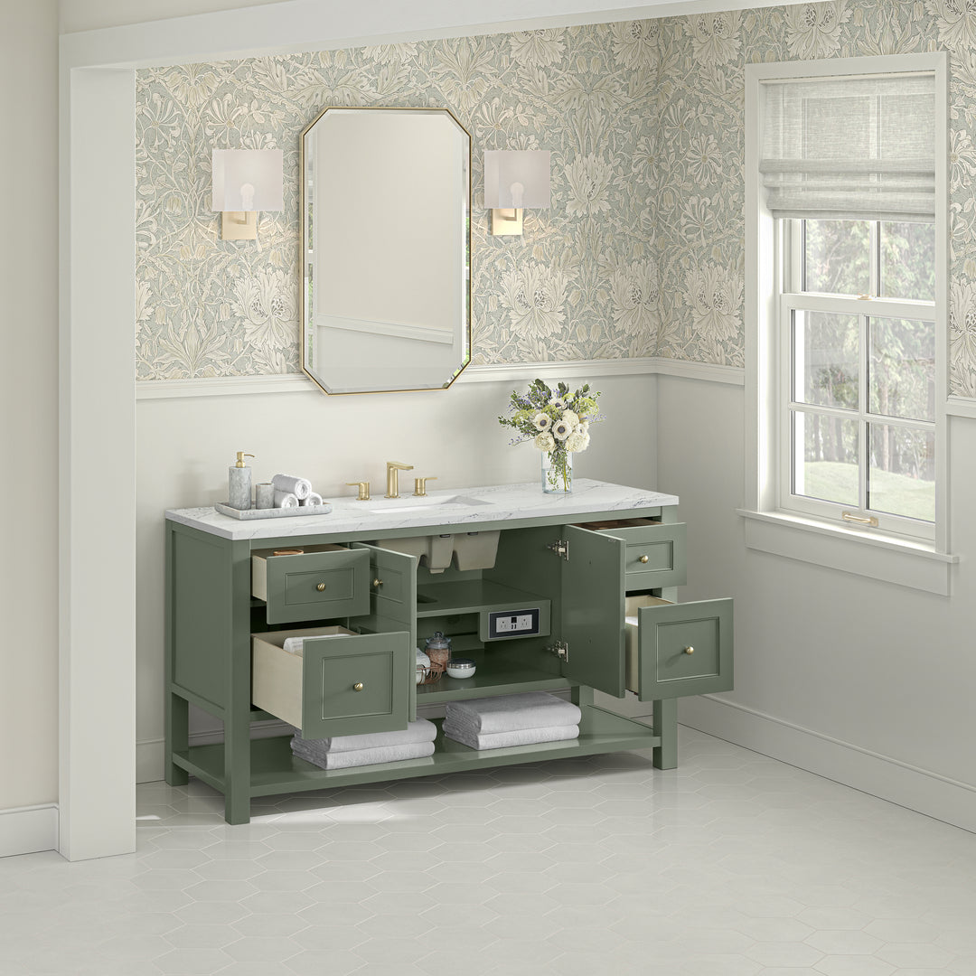 Breckenridge 60" Single Vanity, Smokey Celadon, w/ 3 CM Ethereal Noctis Quartz Top