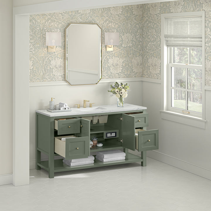 Breckenridge 60" Single Vanity, Smokey Celadon, w/ 3 CM Ethereal Noctis Quartz Top